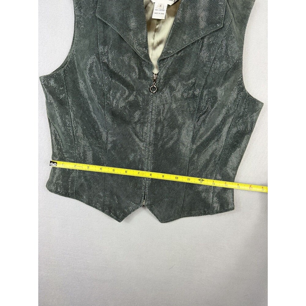 Vintage Paolo Santini Women's 6 Genuine Leather Moto Vest Green Gray Zip Y2K - Picture 8 of 11